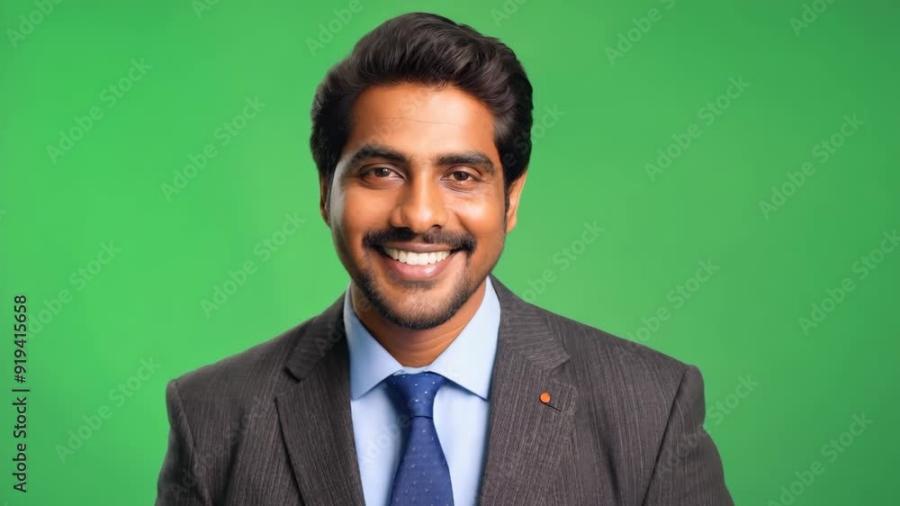 Middle-aged South Asian Male Marketing Director with Stylish Haircut Smiling and Nodding on Green Screen Middle-aged South Asian Male Marketing Director with Stylish Haircut Smiling and Nodding on Green Screen