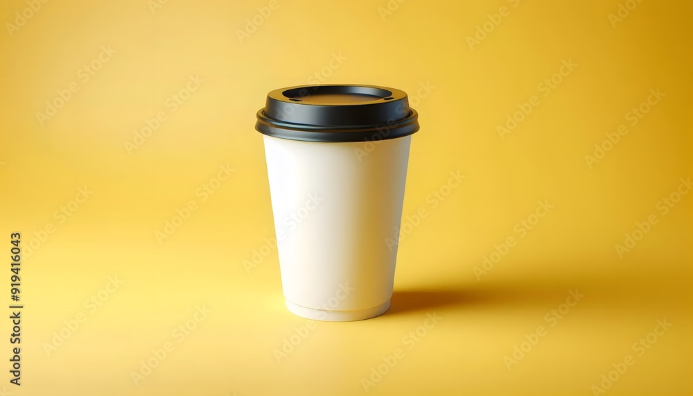 A white disposable coffee cup mockup with a white and black lid A white disposable coffee cup mockup with a white and black lid