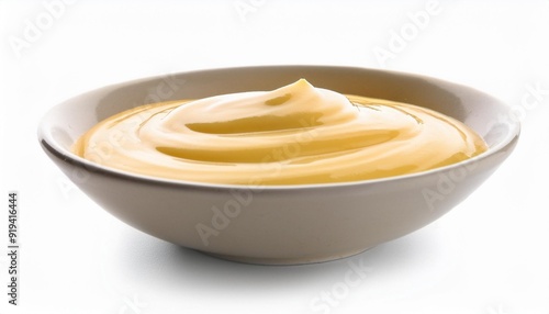 one bowl with tasty cheese sauce on white background