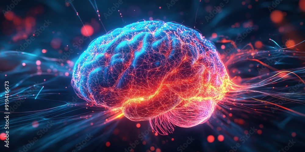 Digital human brain, showcasing interconnected neural pathways in a glowing network. It is ideal for illustrating AI, neuroscience, or cognitive science concepts. Digital human brain, showcasing interconnected neural pathways in a glowing network. It is ideal for illustrating AI, neuroscience, or cognitive science concepts.