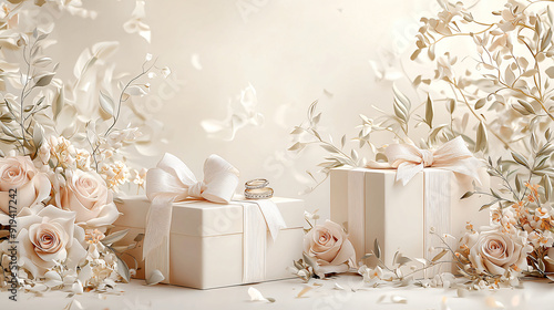 Romantic Wedding Gift Box with Ribbon on a Cozy Background