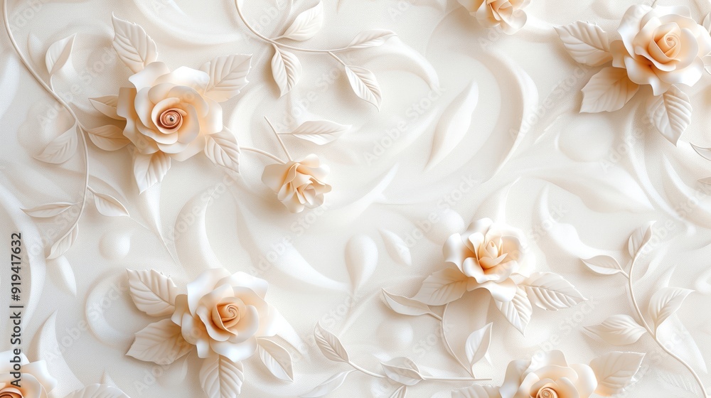 Elegant textured floral background with detailed cream and peach roses, perfect for sophisticated decor or design projects. Elegant textured floral background with detailed cream and peach roses, perfect for sophisticated decor or design projects.
