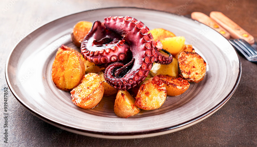 Roast leg of octopus with potatoes Roast leg of octopus with potatoes