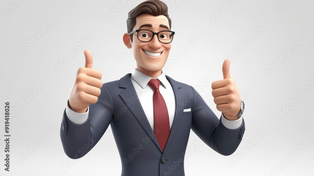 3D cartoon businessman giving thumbs up, happy and cool on white background 3D cartoon businessman giving thumbs up, happy and cool on white background