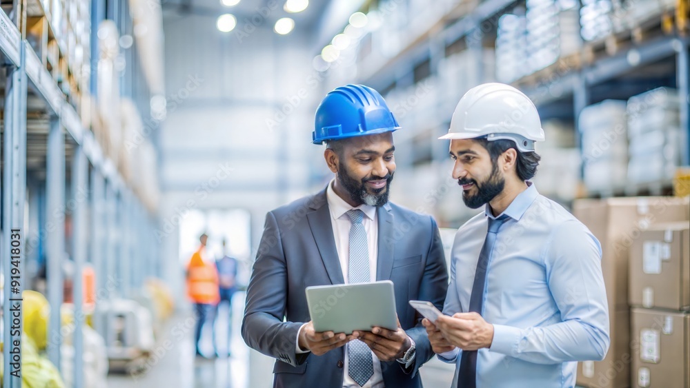 Indian Two professionals discussing transportation logistics in a warehouse environment.
Indian Two professionals discussing transportation logistics in a warehouse environment.