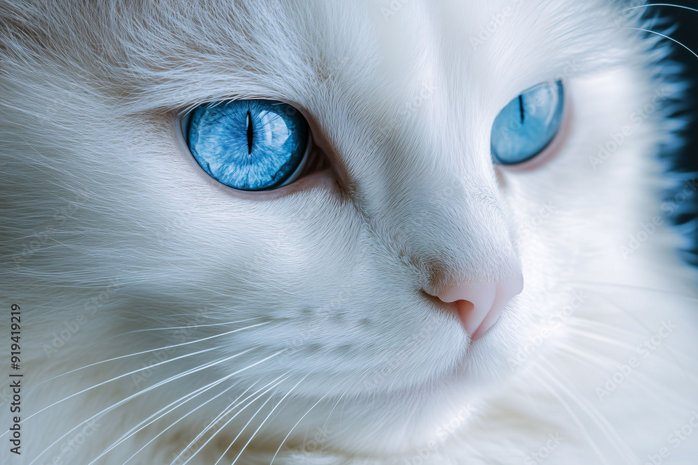 Close-up of White Cat with Striking Blue Eyes Close-up of White Cat with Striking Blue Eyes