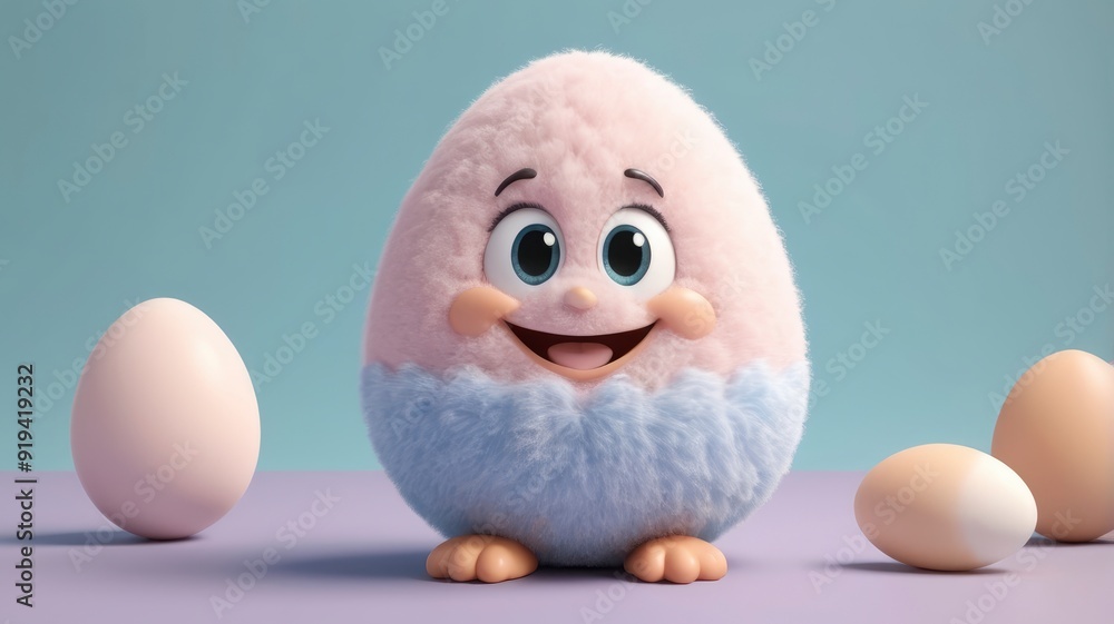 A fluffy egg character with soft pastel hues and a gentle smile A fluffy egg character with soft pastel hues and a gentle smile