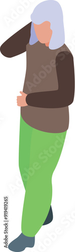 Senior woman touching her hair while walking isometric icon