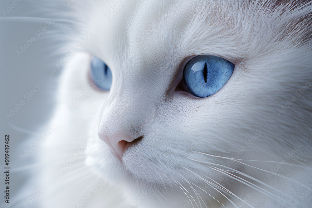 Close-up of White Cat with Striking Blue Eyes Close-up of White Cat with Striking Blue Eyes