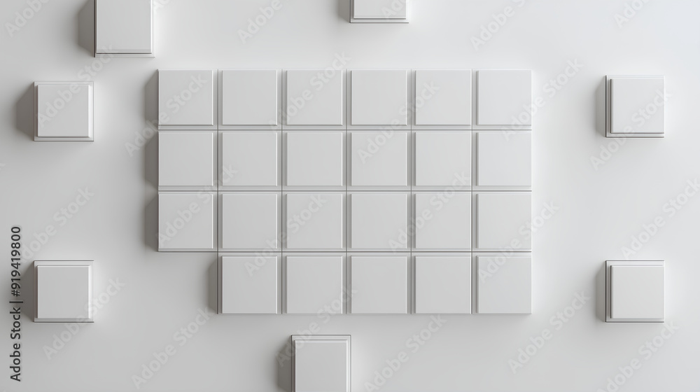 Abstract white background with cubes and squares, simple geometric shapes on a clean wall Abstract white background with cubes and squares, simple geometric shapes on a clean wall