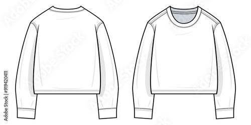 Pullover shirt top technical fashion illustration. hoodie vector template illustration. front and back view. Relaxed fit. drop shoulder. unisex. white color. CAD mockup set.
