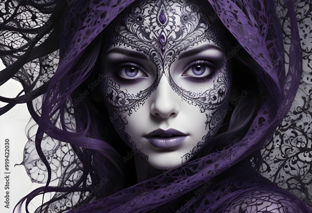 portrait of a woman in mask
in dark purple color portrait of a woman in mask
in dark purple color