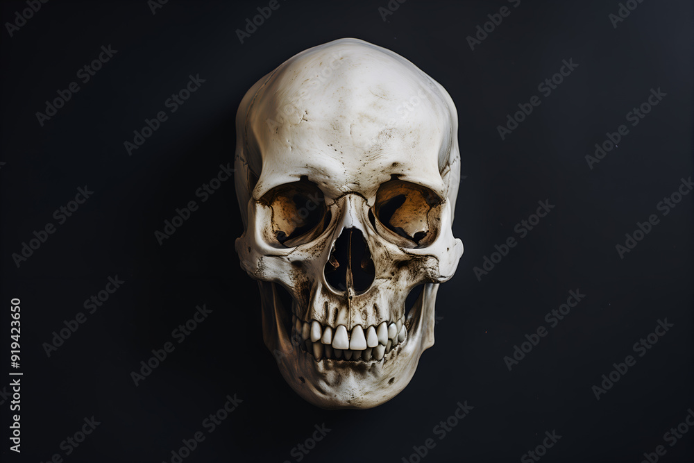 Fototapeta premium Skull on a dark background. Halloween atmosphere