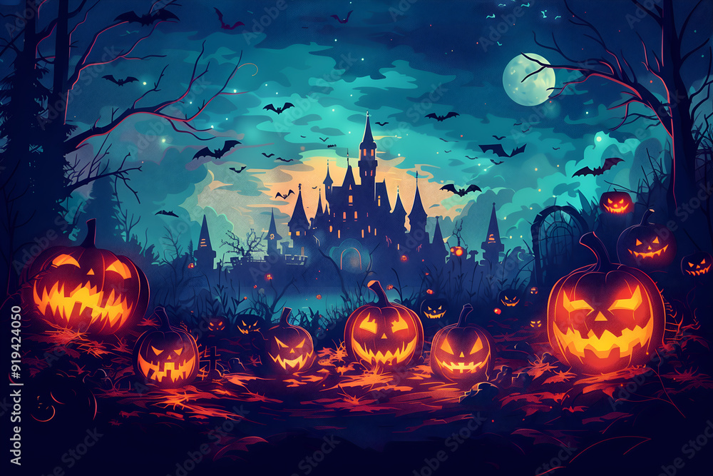 A creepy, spooky, haunted castle on Halloween Eve A creepy, spooky, haunted castle on Halloween Eve