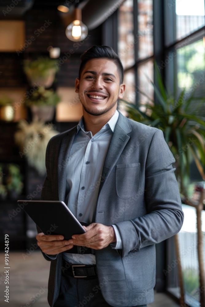 Man in business attire holding tablet computer. Man in business attire holding tablet computer.