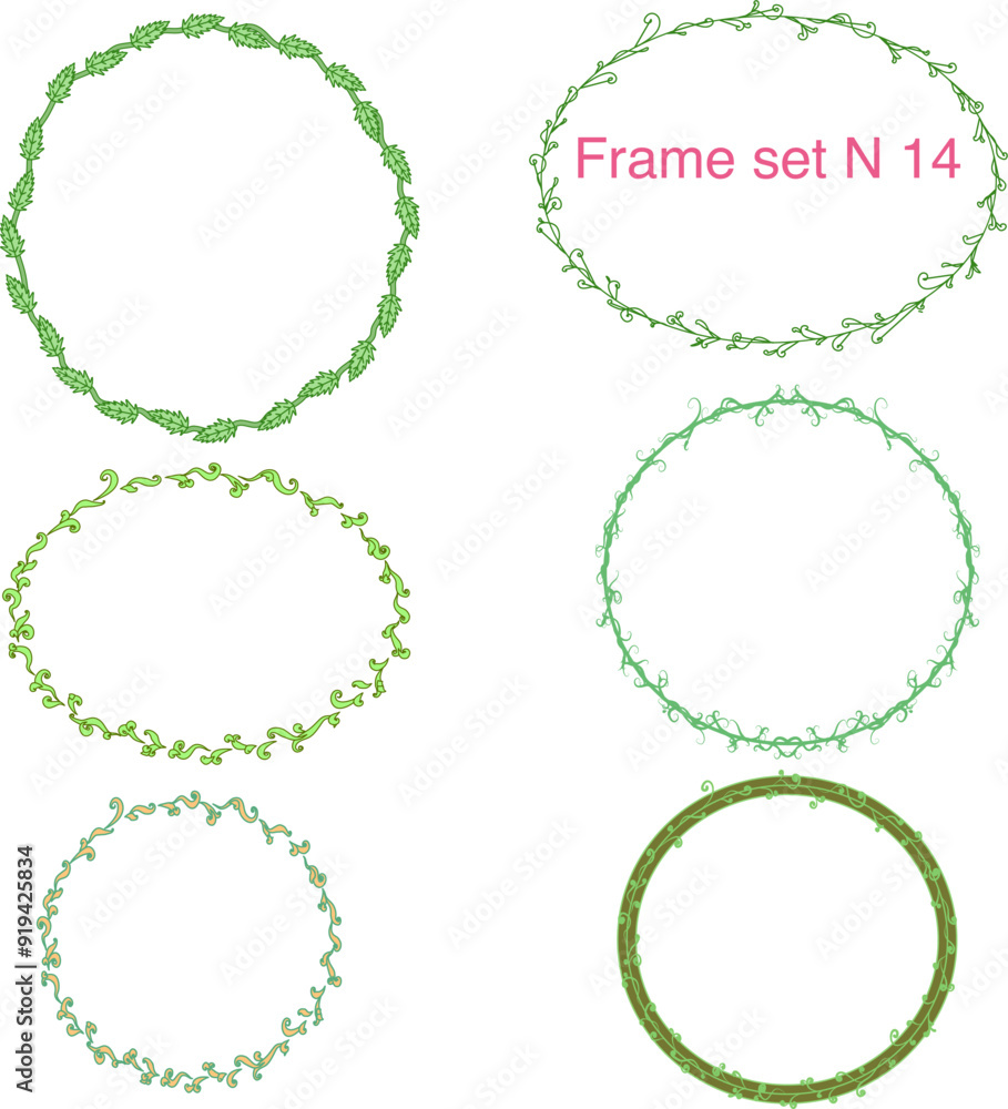 round plant frames with leaves and vine tendrils. Vector illustration vector frames on a transparent background in the form of climbing grass with leaves and curved stems in a circle round plant frames with leaves and vine tendrils. Vector illustration vector frames on a transparent background in the form of climbing grass with leaves and curved stems in a circle
