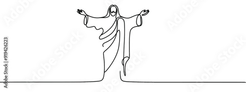 jesus god christian religion prayer person one line art design.