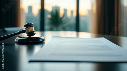 Property title deeds on a desk next to a gavel, emphasizing the legal foundation of real estate transactions in the market, real estate, legal, market stability