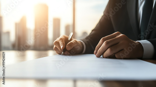 Real estate attorney reviewing a contract for a property sale, highlighting the legal intricacies of the real estate market, real estate, legal, market