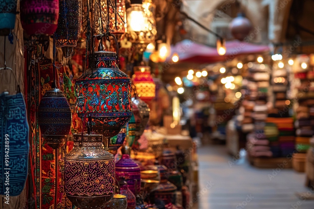 Fototapeta premium Close-Up of Vibrant Middle Eastern Bazaar Stalls