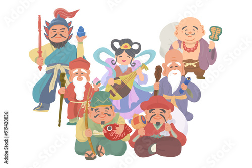 七福神の手書きイラスト