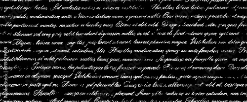 Seamless unreadable poetry vector banner. Cursive english text written by a pen. Seamless horizontal pattern with latin or english illegible words. Abstract linear cursive lettering, handwritten text.