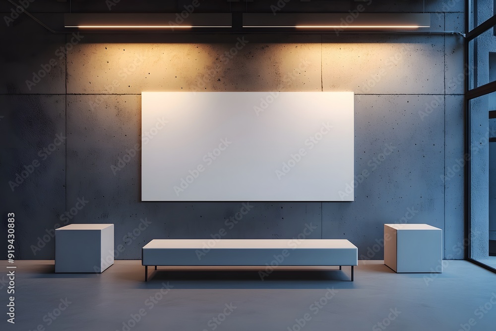 Room with spotlights, wall, and a frame Room with spotlights, wall, and a frame