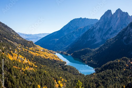 Autumn landscape in Aiguestortes and Sant Maurici National Park, Spain photo