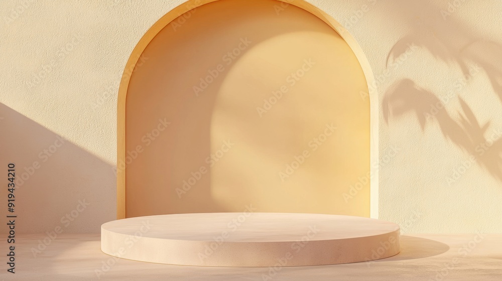 Soft Yellow Minimalist Background for Cosmetic Product Display, Showcasing a Podium on Concrete Texture with a Gradient Transition to Pale Coral Soft Yellow Minimalist Background for Cosmetic Product Display, Showcasing a Podium on Concrete Texture with a Gradient Transition to Pale Coral