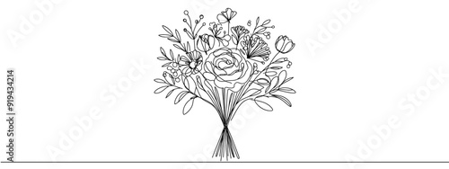 Logo Wild flower bouquet line, Logo Botanical, Floral, and Aesthtetic.