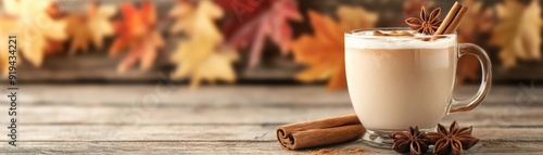Chai spiced hot toddy with a cinnamon stick and star anise, set in a fall setting, [Chai hot toddy], [fall seasonal]