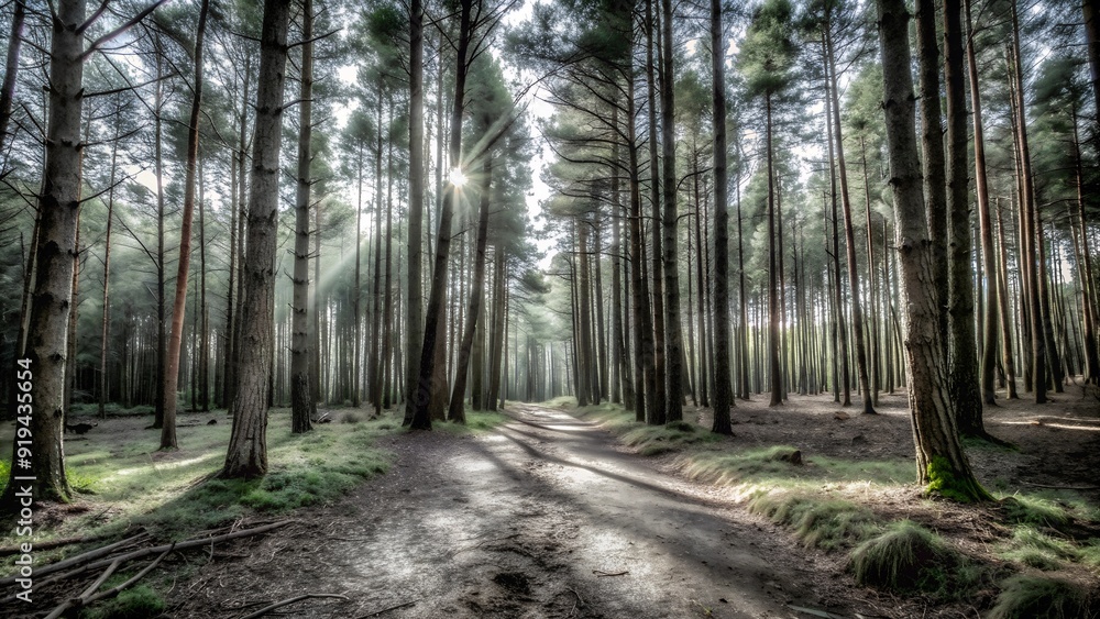 Fototapeta premium High Dynamic Range (HDR) Forest with Enhanced Details. Perfect for: Earth Day, Nature Conservation Events, Environmental Campaigns, Outdoor Adventures