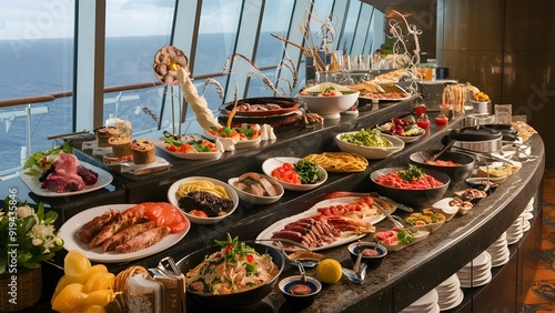 Cruise ship gourmet buffett spread