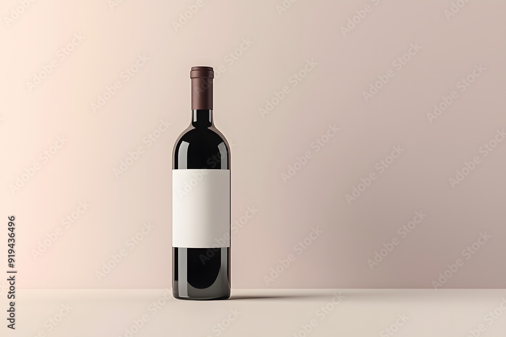 A red wine bottle with a glass, isolated with a blank label Mock up A red wine bottle with a glass, isolated with a blank label Mock up
