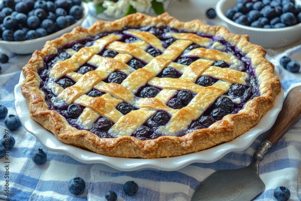 A Freshly Baked Blueberry Pie with a Lattice Crust A Freshly Baked Blueberry Pie with a Lattice Crust
