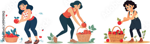 Natural organic fruits are being gathered by the woman in a basket.