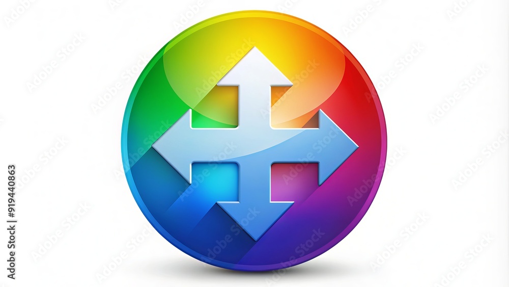 Colorful circle with three bold arrows pointing outward in a harmonious balance, symbolizing unity, diversity, and dynamic movement in a modern and vibrant design element. Colorful circle with three bold arrows pointing outward in a harmonious balance, symbolizing unity, diversity, and dynamic movement in a modern and vibrant design element.