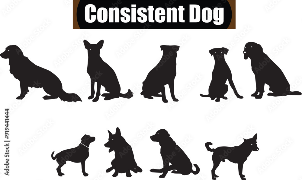 Naklejka premium Dog Minimalist Black Silhouette Vector Collection