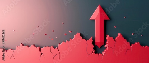 3D arrow breaking through a stock market barrier, finance, overcoming challenges photo