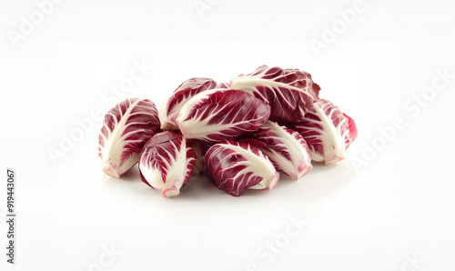 Pile of Fresh Radicchio Leaves on White Background