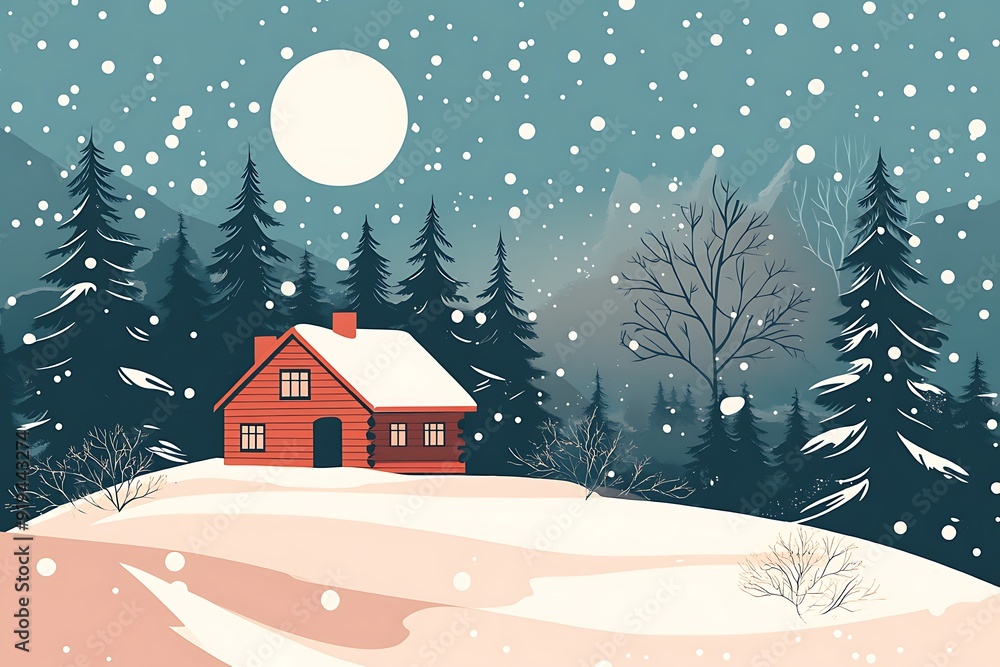 Fototapeta premium Snowy Cabin in the Woods