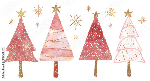 PNG Whimsical festive pink Christmas trees photo