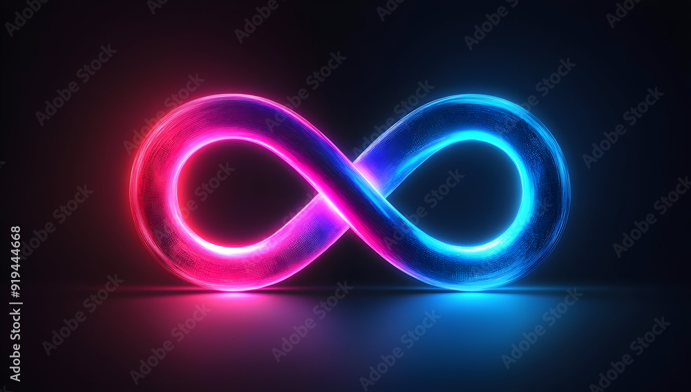 A vibrant infinity symbol illuminated in blue and pink, representing limitless possibilities and futuristic concepts. A vibrant infinity symbol illuminated in blue and pink, representing limitless possibilities and futuristic concepts.