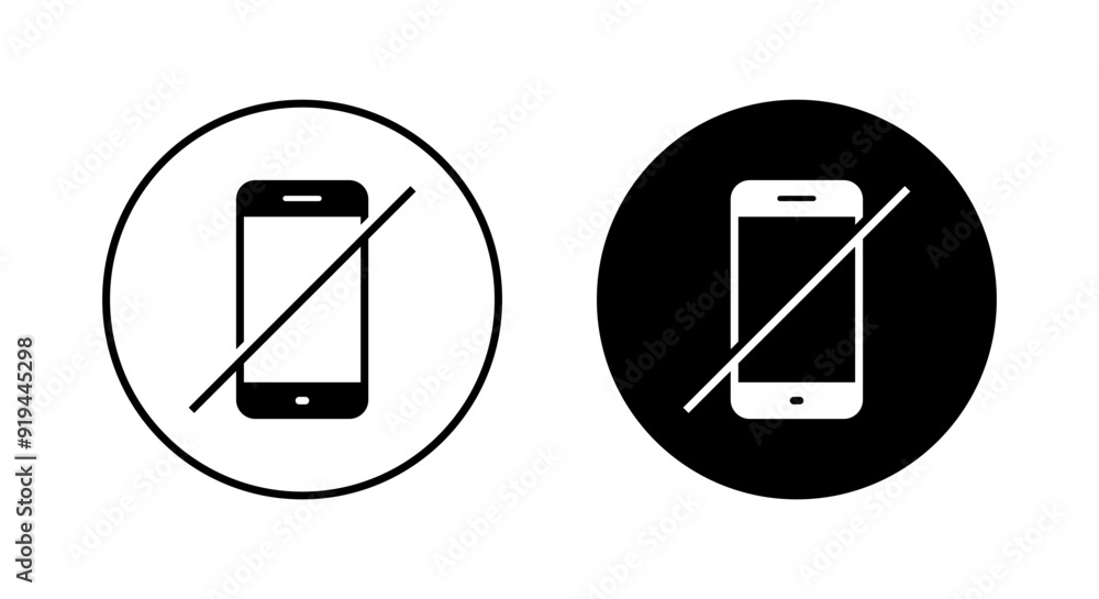 No phone sign icon on black circle. Off cellphone symbol No phone sign icon on black circle. Off cellphone symbol