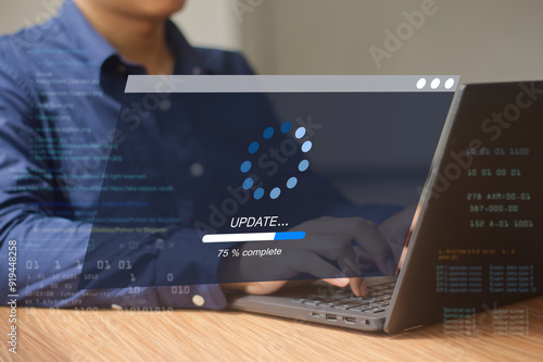 Photography A business person updates software, installs an update process, and upgrades the software version concept