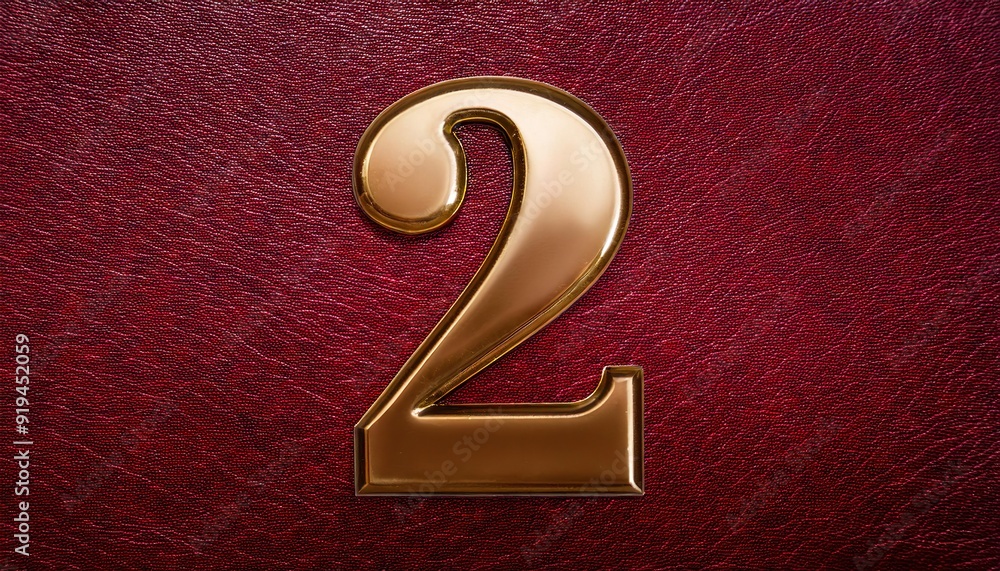 Elegant Gold Number Two on Red Background Elegant Gold Number Two on Red Background