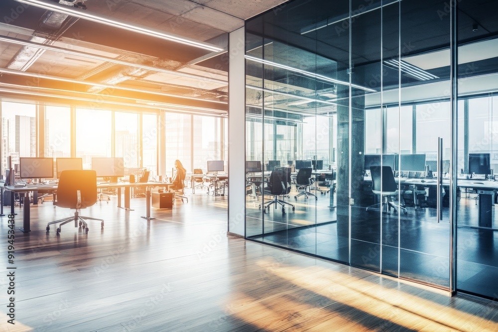Fototapeta premium floating glass meeting room in center office