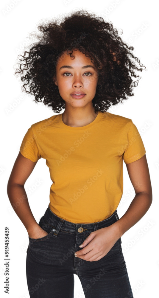 PNG Confident woman in yellow shirt PNG Confident woman in yellow shirt