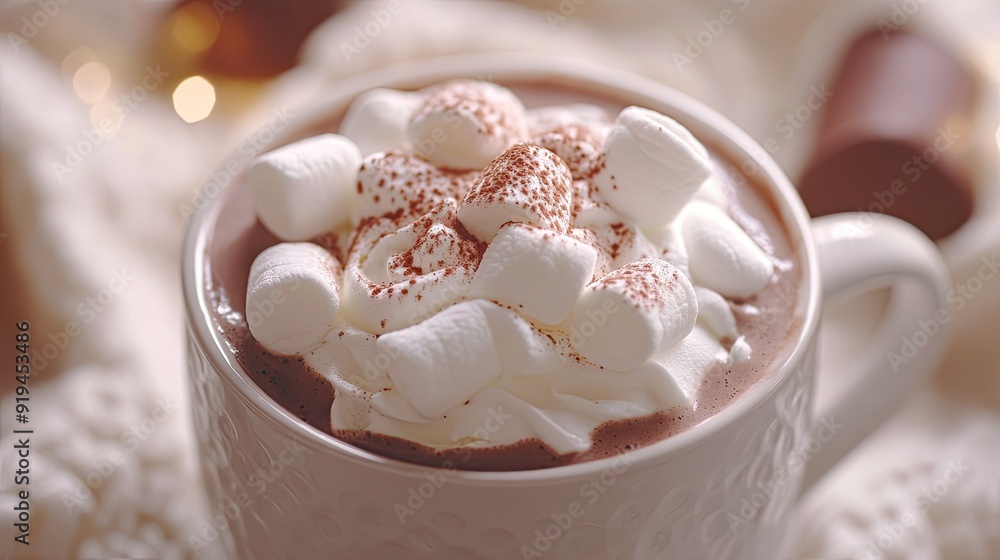 Close-up of a hot chocolate with marshmallows and whipped cream Close-up of a hot chocolate with marshmallows and whipped cream