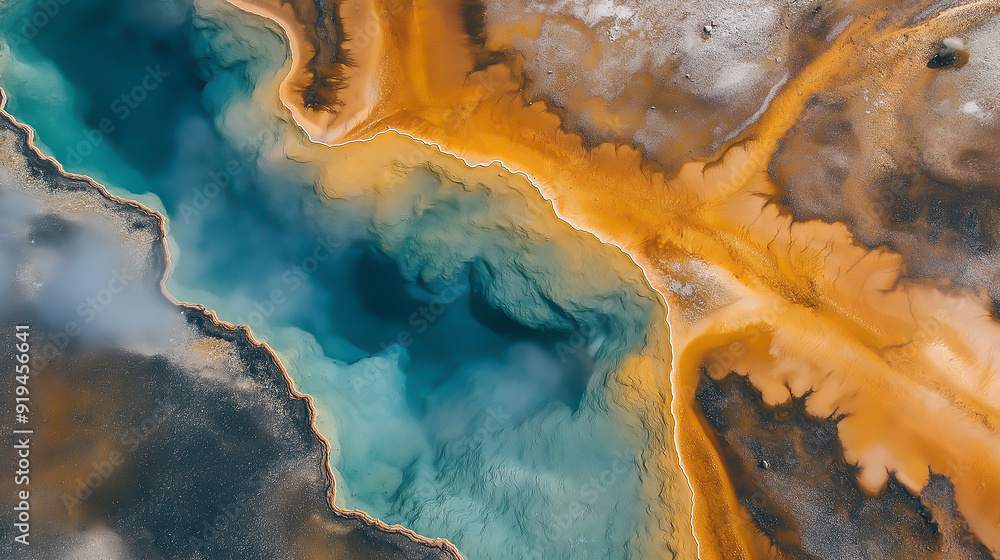a geothermal area, colorful mineral deposits, steam vents a geothermal area, colorful mineral deposits, steam vents